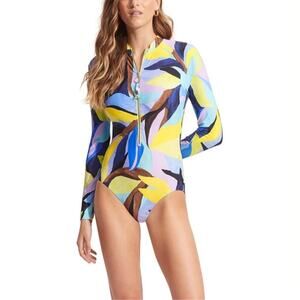 Seafolly Multicolor 1 Piece Long Sleeve Zip Front Surf Suit Women's Size 12 NWT
